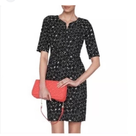 Lk Bennett London Dress Uk 10 Us 6 Sheeth Pencil Dr Chene Black Geometric Fitted